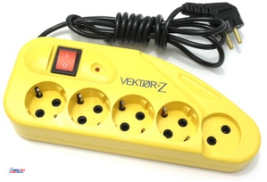 Сетевой фильтр Vektor Z желтый 1.9м ( 5 розеток )