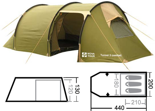 Палатка кемпинговая NovaTour Тоннель 3 комфорт