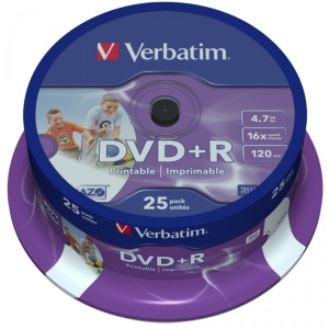 Verbatim DVD + R Disc Verbatim 4.7Gb 16x уп. 25 шт. на шпинделе, printable 43539