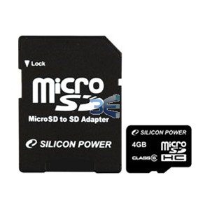 Silicon Power SP004GBSTH004V10-SP microSDHC Memory Card 4Gb Class4 + microSD --> SD Adapter