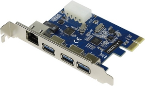 Orient VA-3U3A88PE (OEM) PCI-Ex1, USB3.0, 3 port-ext + LAN UTP10 / 100 / 1000Mbps