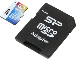 Silicon Power SP016GBSTHBU1V20SP microSDHC Memory Card 16Gb UHS-I U1 + microSD-->SD Adapter