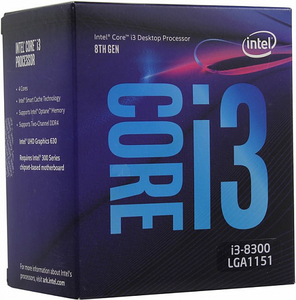 CPU Intel Core i3-8300 BOX 3.7 GHz / 4core / SVGA UHD Graphics 630 / 8Mb / 62W / 8 GT / s LGA1151