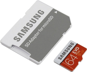 Samsung EVO Plus MB-MC64GA / RU microSDXC Memory Card 64Gb Class10 UHS-I U3+ microSD-- > SD Adapter