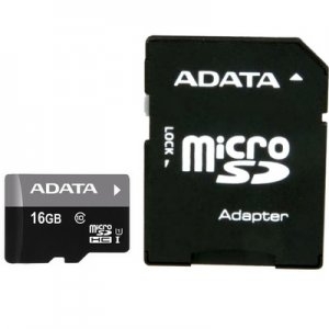 A-DATA Premier AUSDH16GUICL10-RA1 microSDHC Memory Card 16Gb UHS-I + microSD--SD Adapter