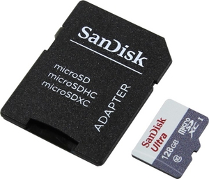 SanDisk Ultra SDSQUNS-128G-GN6TA microSDXC Memory Card 128Gb UHS-I U1 Class10 + microSD-SD Adapter