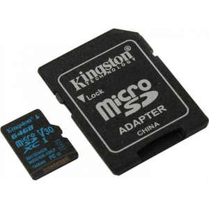 Kingston SDCG2 / 64GB microSDXC Memory Card 64Gb V30 UHS-I U3 + microSD-- > SD Adapter
